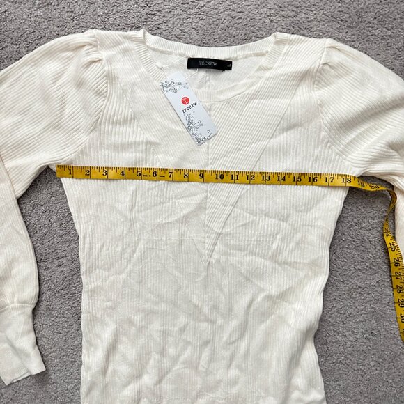 TECREW |  Women's Puff Sleeve Crew Neck Pullover Sweater | Cream | Size:… - Picture 6 of 7